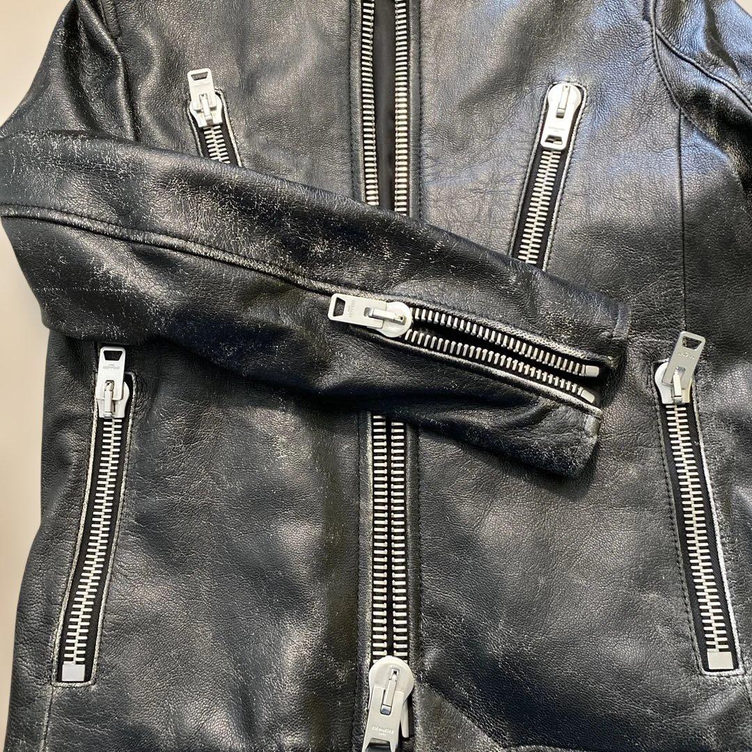 黒 レザー シングルライダースジャケット