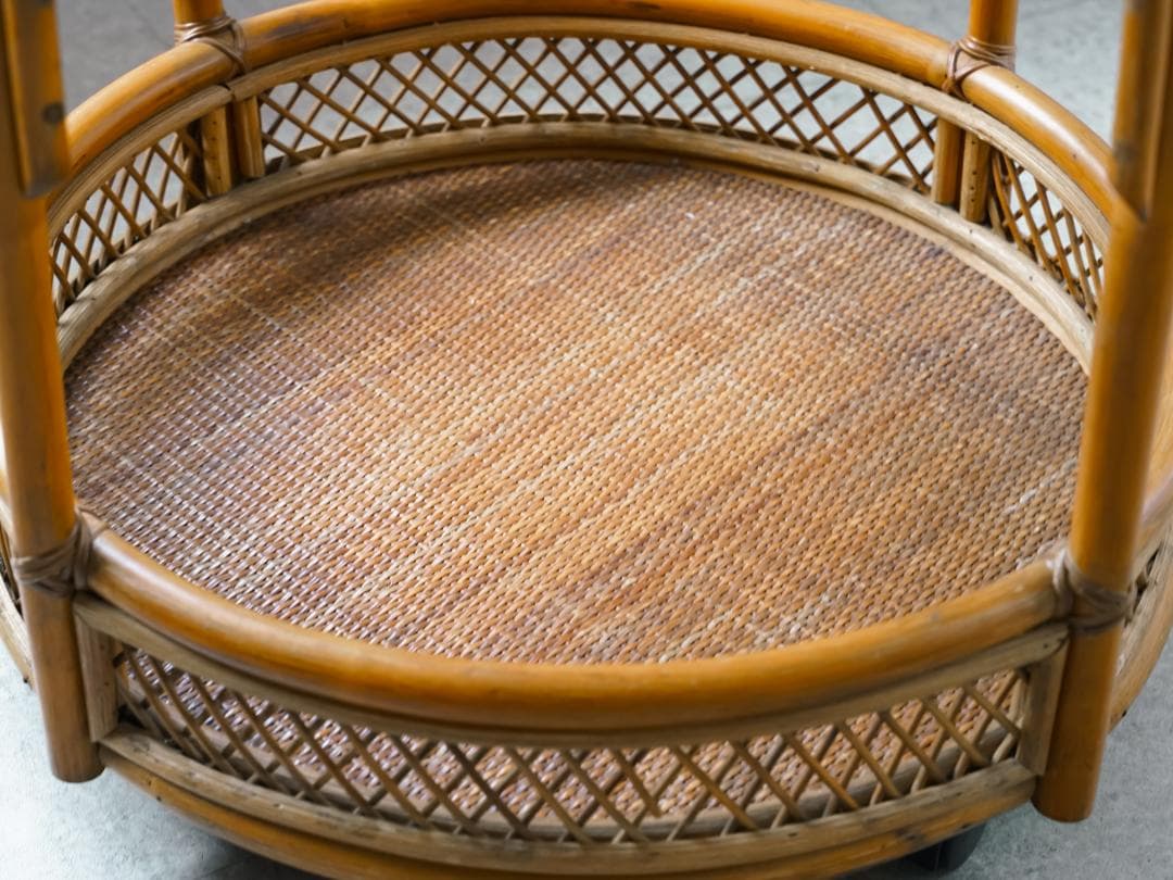 ジャパニーズモダン ヴィンテージ ラタン/藤 ガラステーブル 古道具 レトロ