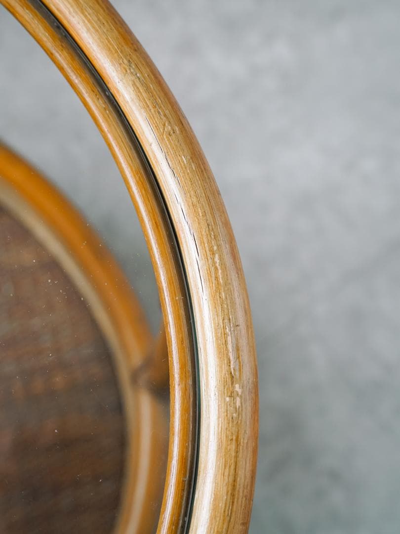 ジャパニーズモダン ヴィンテージ ラタン/藤 ガラステーブル 古道具 レトロ