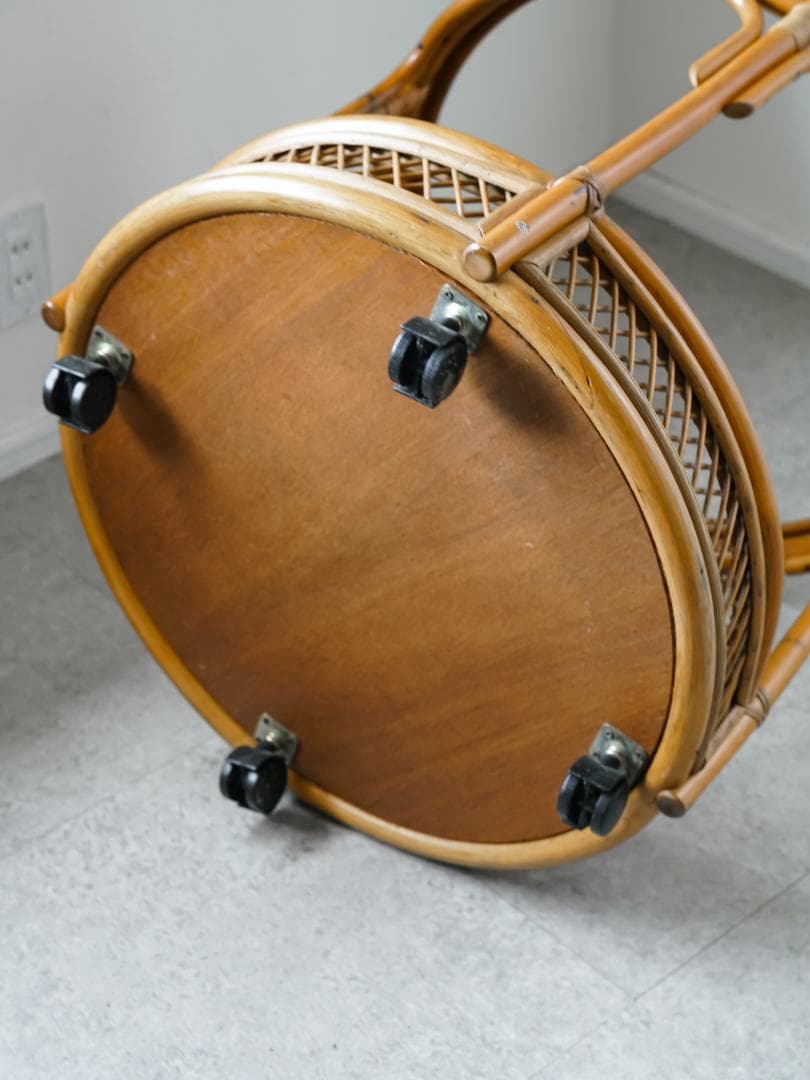 ジャパニーズモダン ヴィンテージ ラタン/藤 ガラステーブル 古道具 レトロ