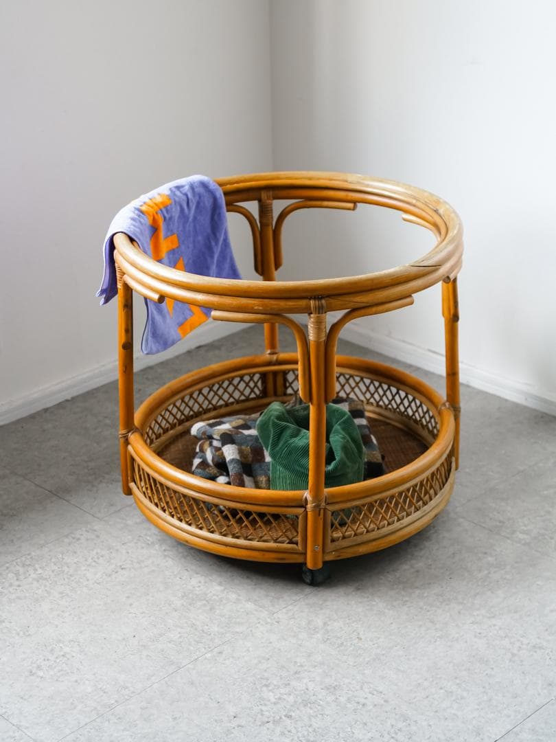 ジャパニーズモダン ヴィンテージ ラタン/藤 ガラステーブル 古道具 レトロ