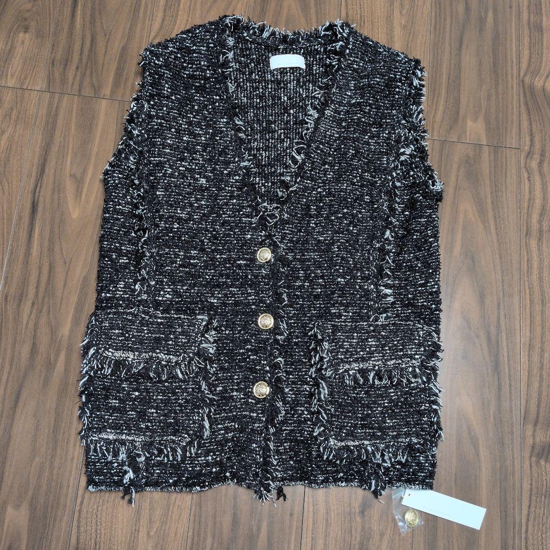 新品 GALLARDAGALANTE ガリャルダガランテ 黒 ツイードジレ