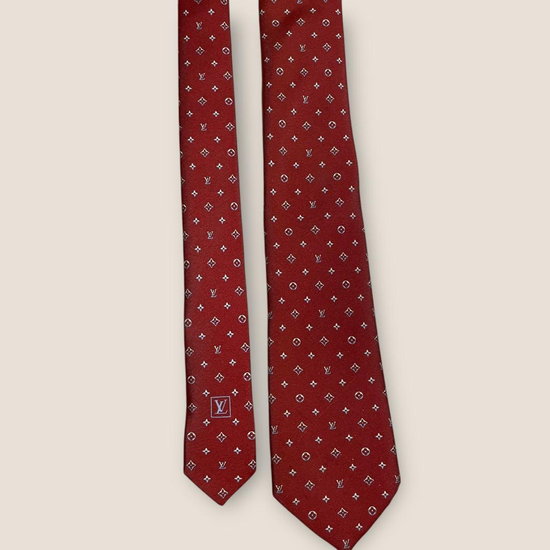 LOUIS VUITTON ルイヴィトン ネクタイ 赤 モノグラム シルク 箱付