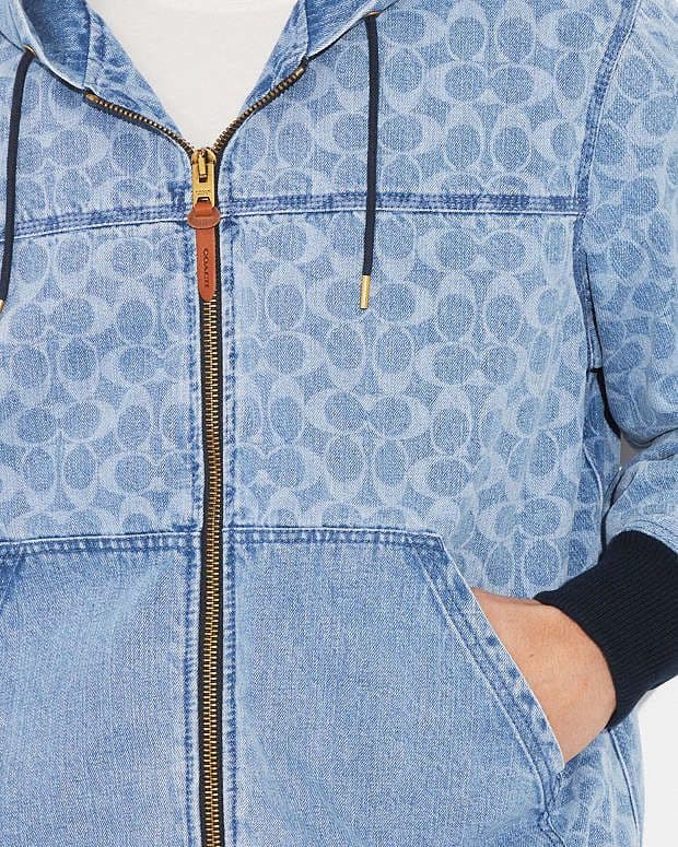 未使用 COACH シグネチャー デニム フーデッド ジップ アップ ジャケット