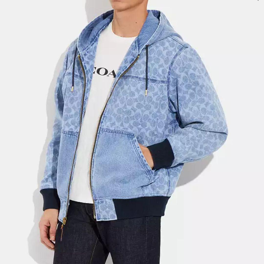 未使用 COACH シグネチャー デニム フーデッド ジップ アップ ジャケット