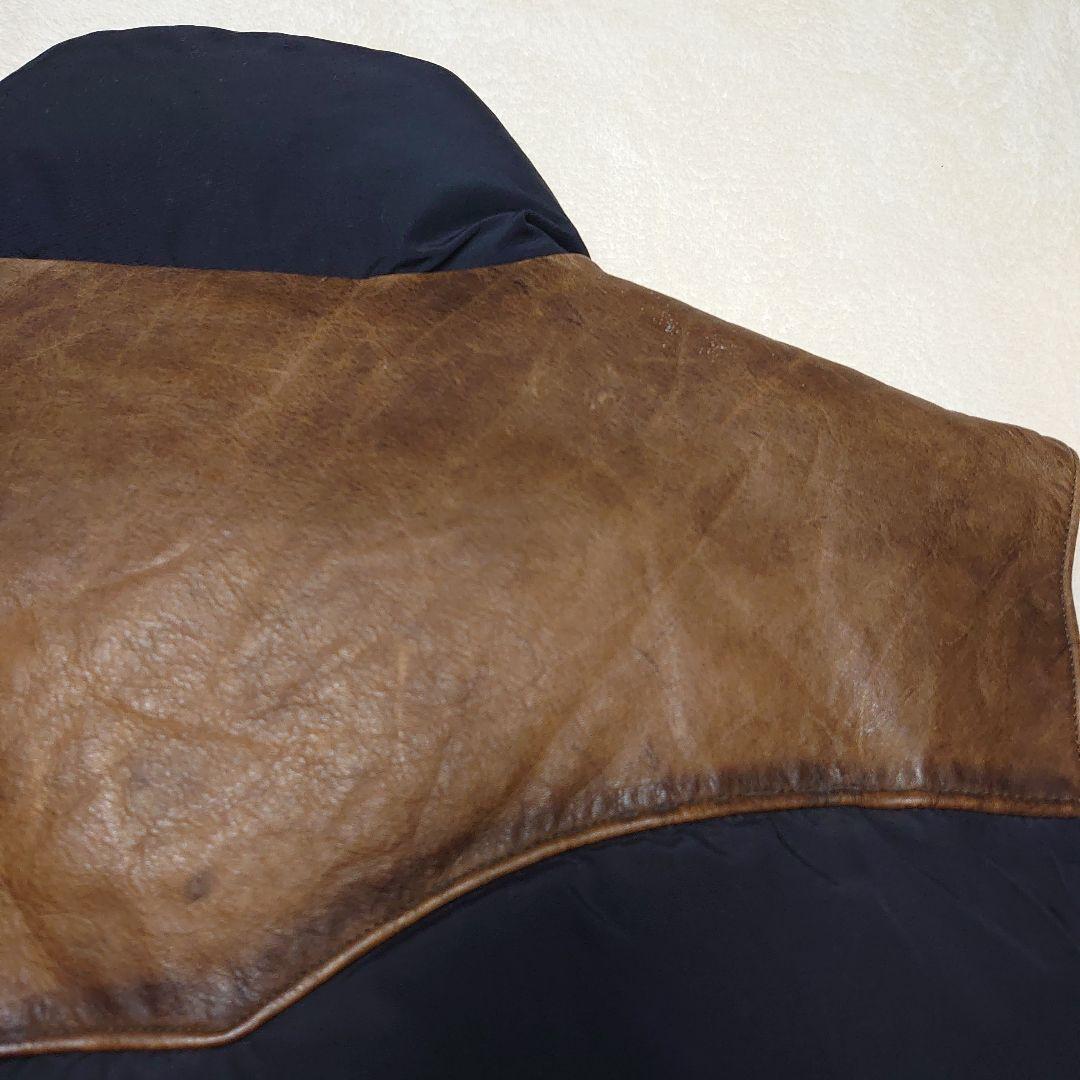 90s RalphLauren　ダウンベスト　レザー切り替え XL ブラック