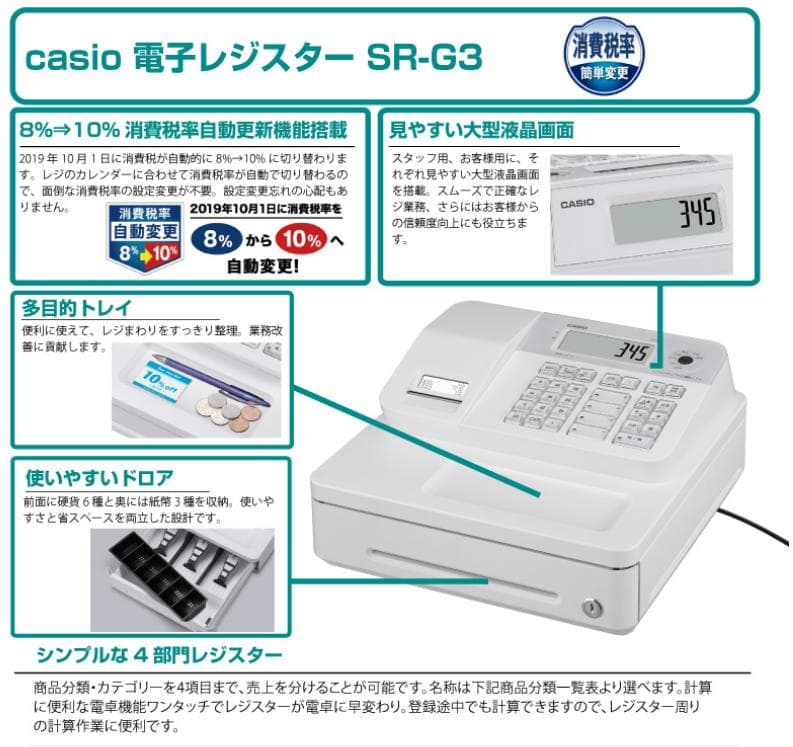 CASIO 電子レジスター SR-G3 2022年製 250529
