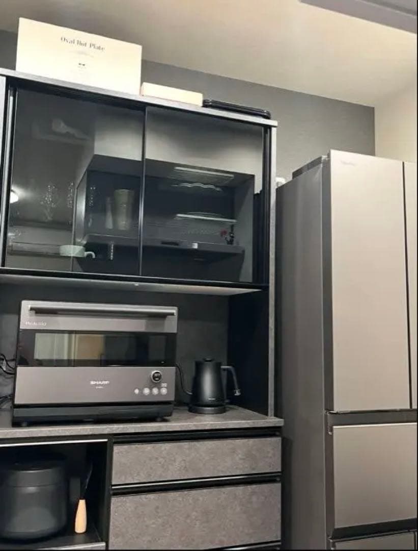 極美品 大川家具 キッチンボード 食器棚 グレー モダン ドイツ製メラミン