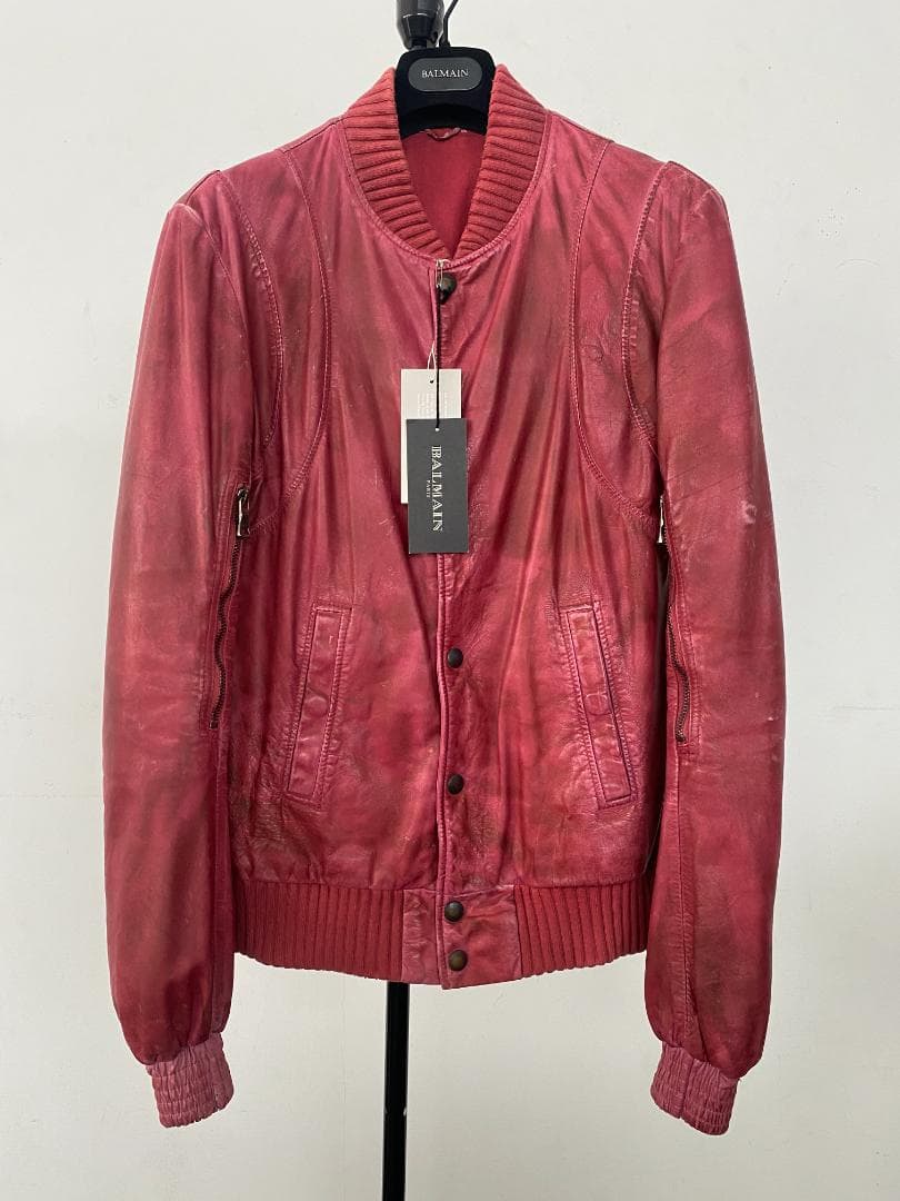 BALMAIN テディ 赤レザージャケット44 11AW アーカイブ デカルナン