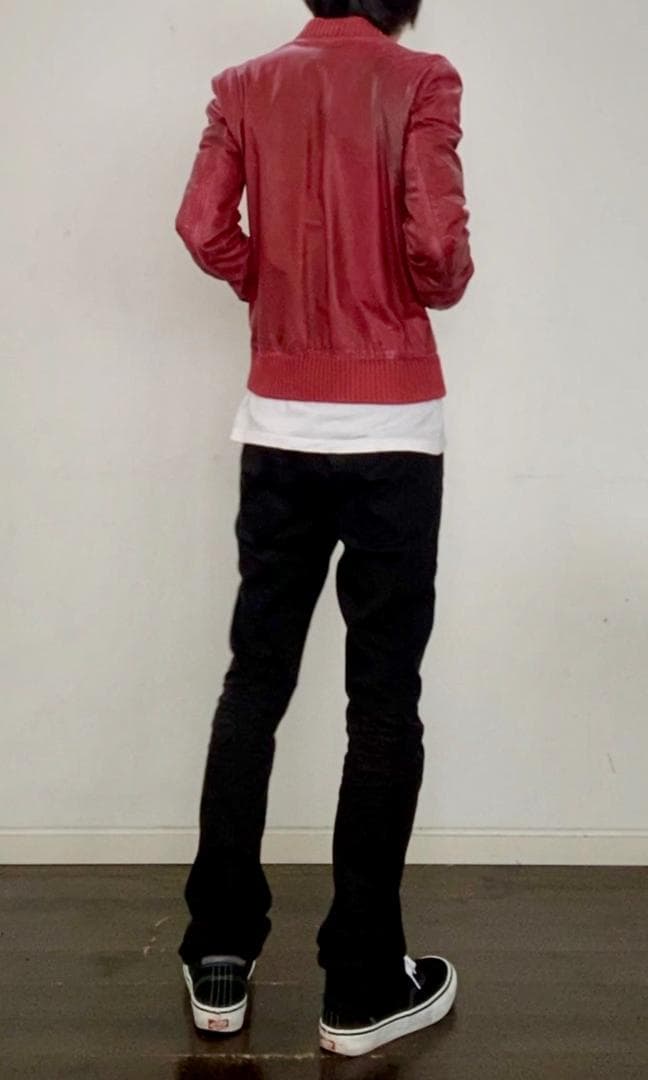 BALMAIN テディ 赤レザージャケット44 11AW アーカイブ デカルナン