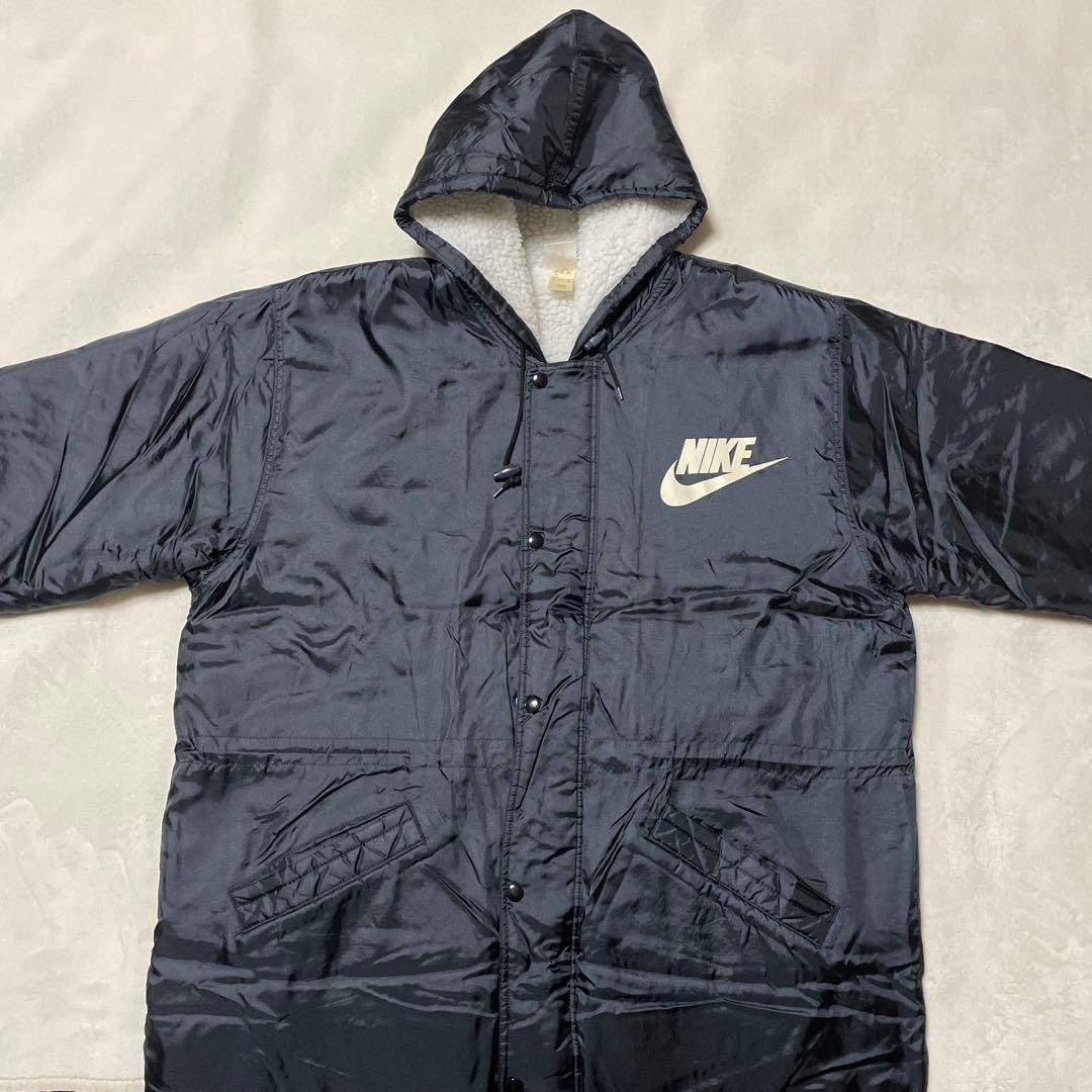 【90s】NIKE 銀タフード付きベンチコート ブラック 背中デカロゴ 美品