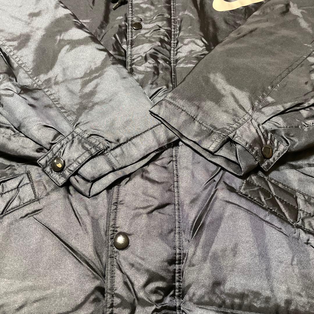 【90s】NIKE 銀タフード付きベンチコート ブラック 背中デカロゴ 美品