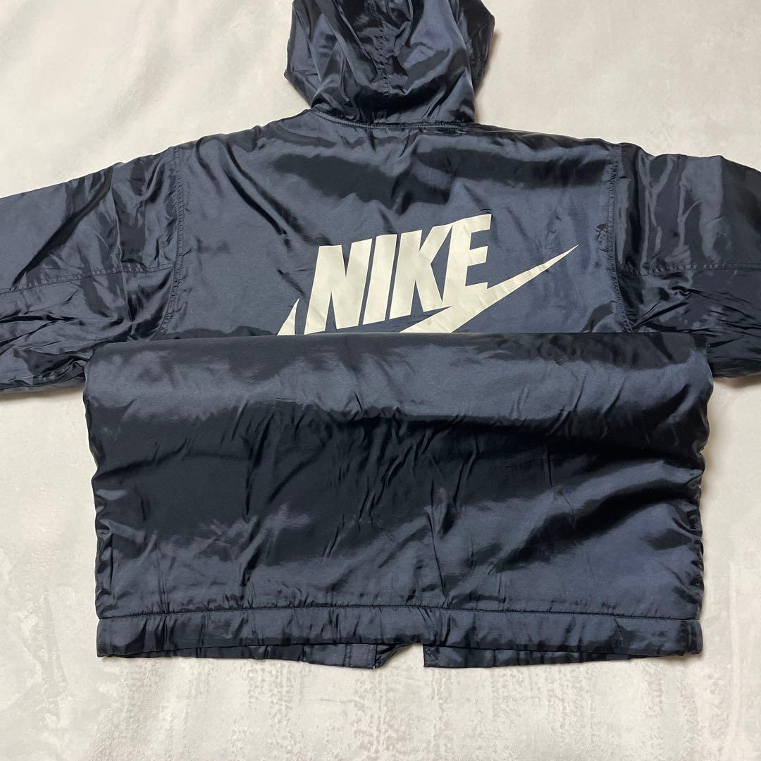 【90s】NIKE 銀タフード付きベンチコート ブラック 背中デカロゴ 美品