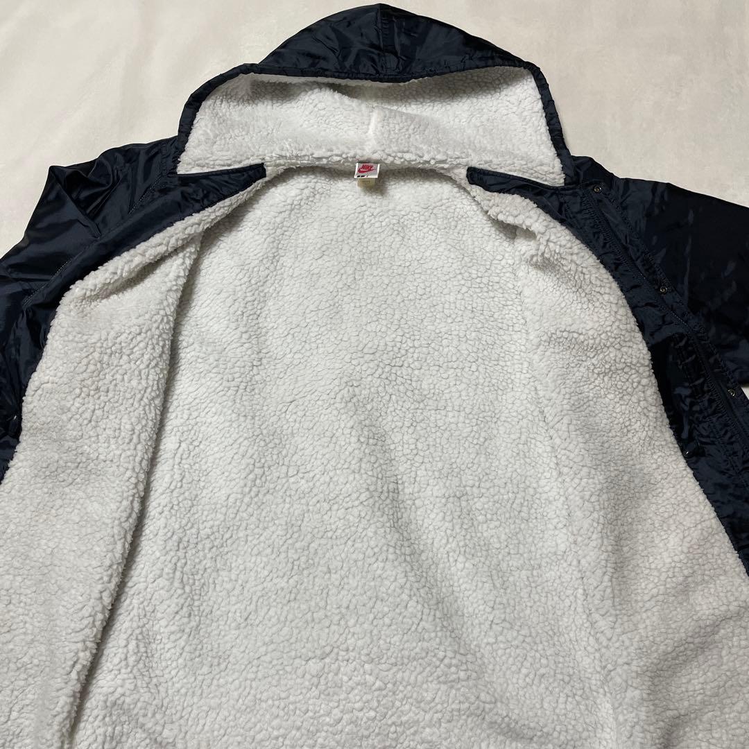 【90s】NIKE 銀タフード付きベンチコート ブラック 背中デカロゴ 美品