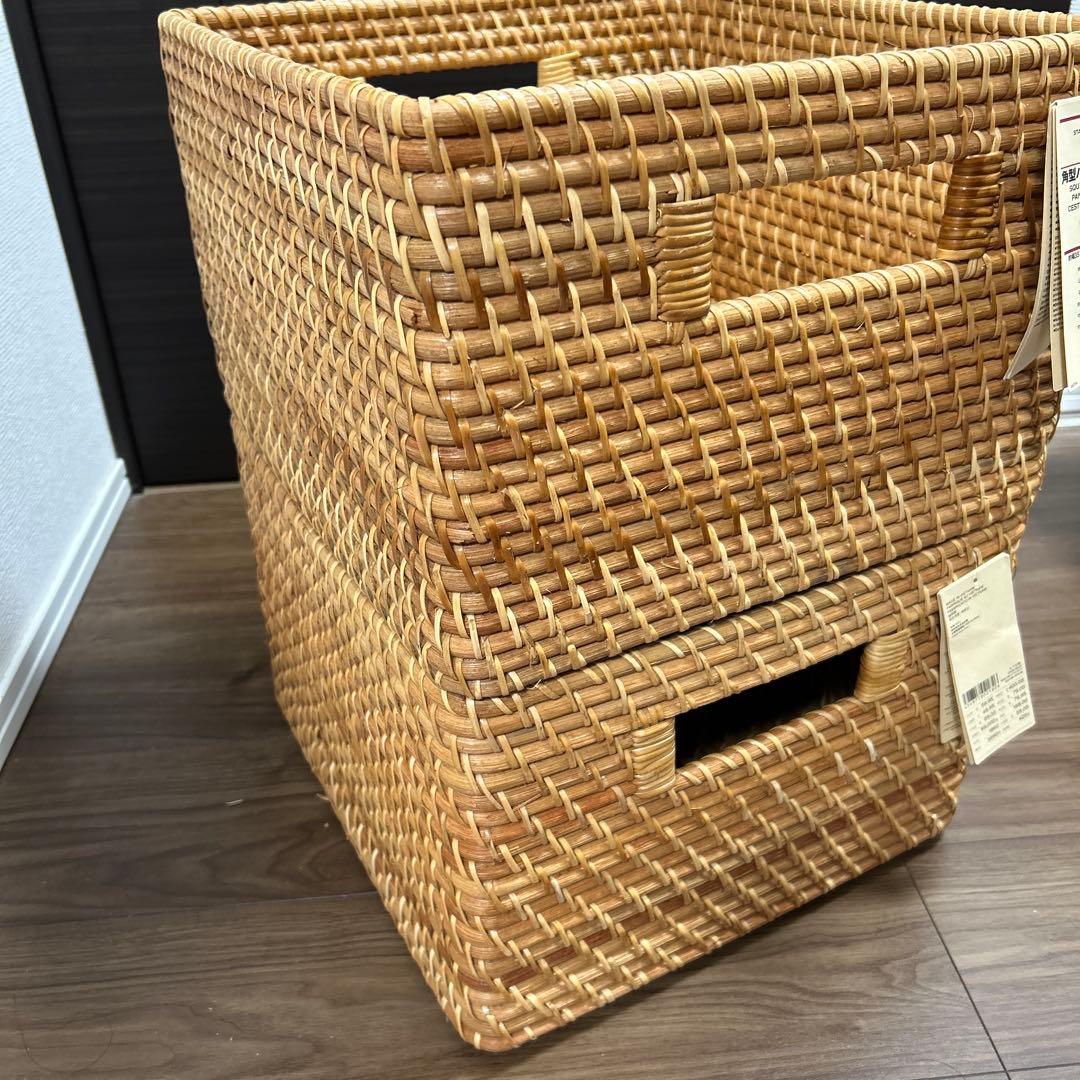 無印良品 MUJI ✨角型バスケット•大 重なるラタン35 x 36 x 24