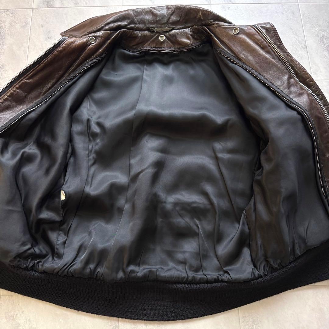 【Vintage】A-2 レザーフライトジャケット 黒リブ 短丈 38 YKK