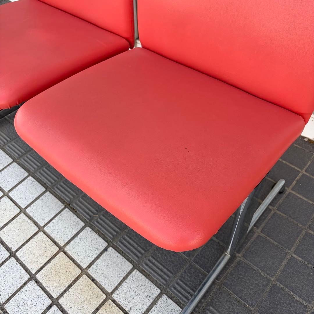 【アンティーク】アイアンフレーム ロビーチェア 2人掛け ビニールレザー 古家具