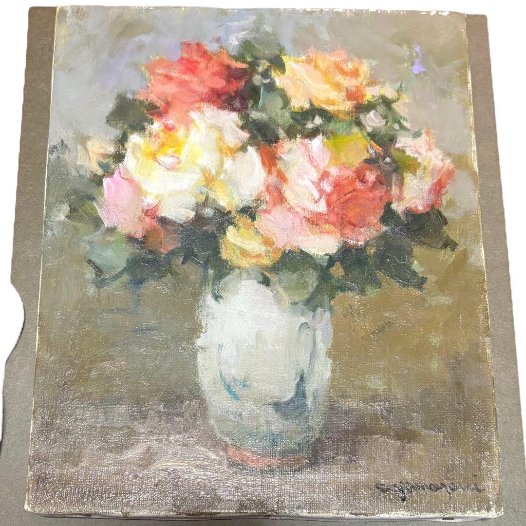 山崎翠祥　薔薇　1984 絵画　油彩　額装　裏書あり