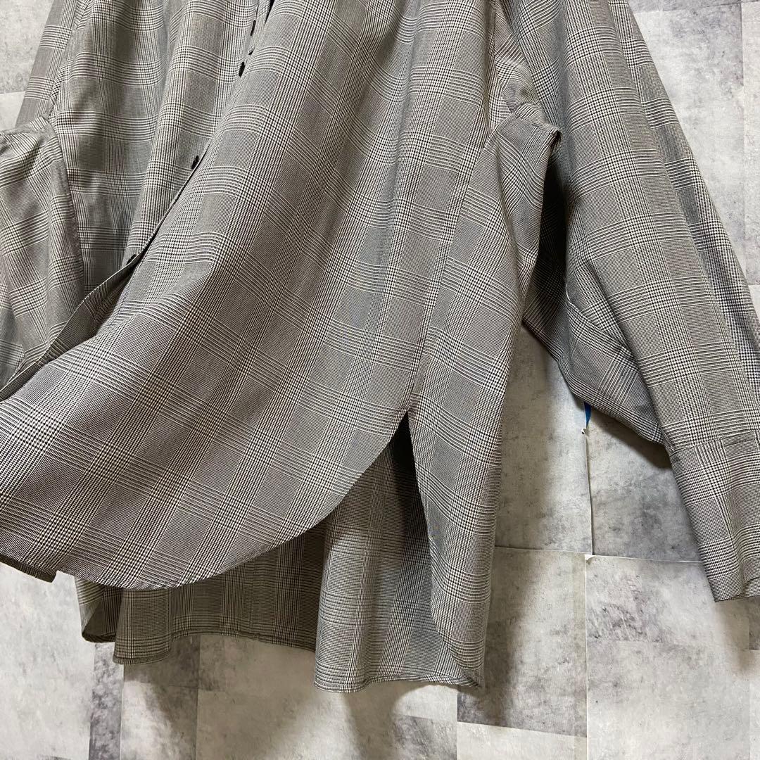 【OHGA】オーバーサイズリボンボウタイブラウス チェック柄 FREE グレー