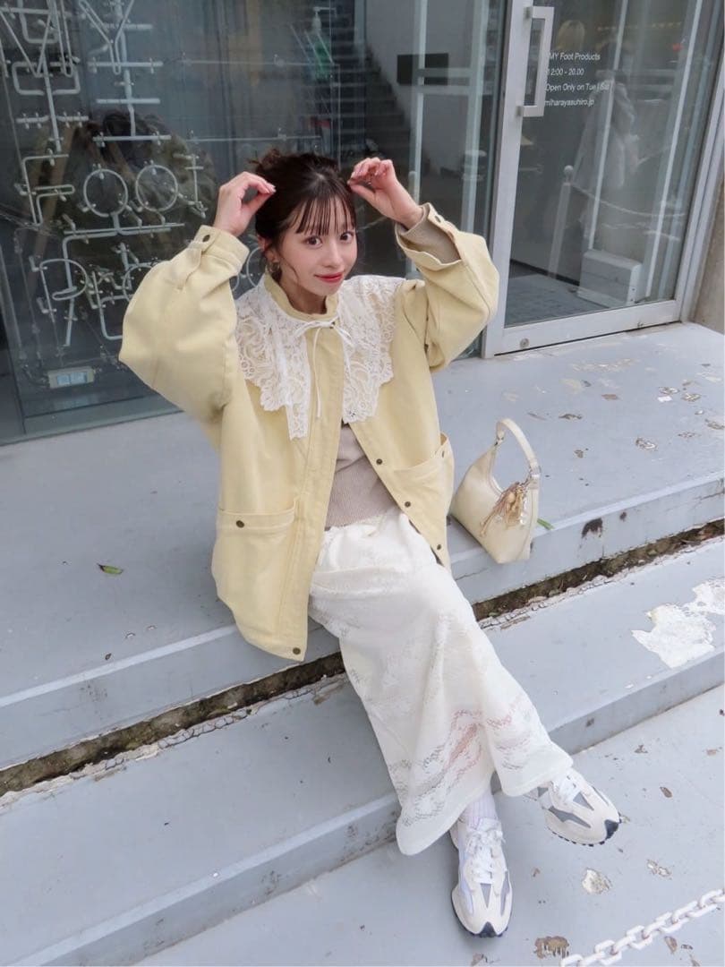 新品　Kastane カラーツイルレース付きジャケット 　カスタネ イエロー