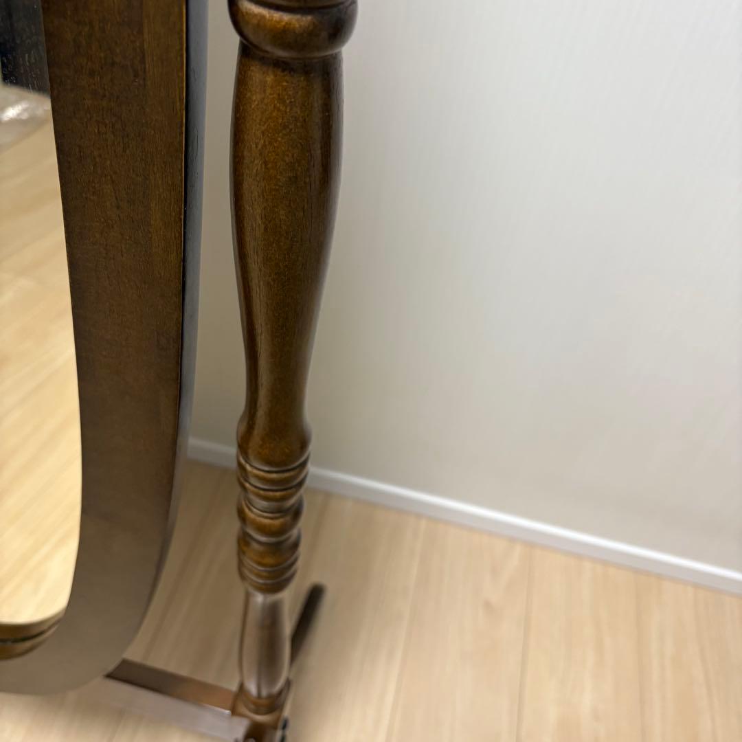 【美品】不二貿易 スタンドミラー 姿見 オーバル型 木製フレーム アンティーク調