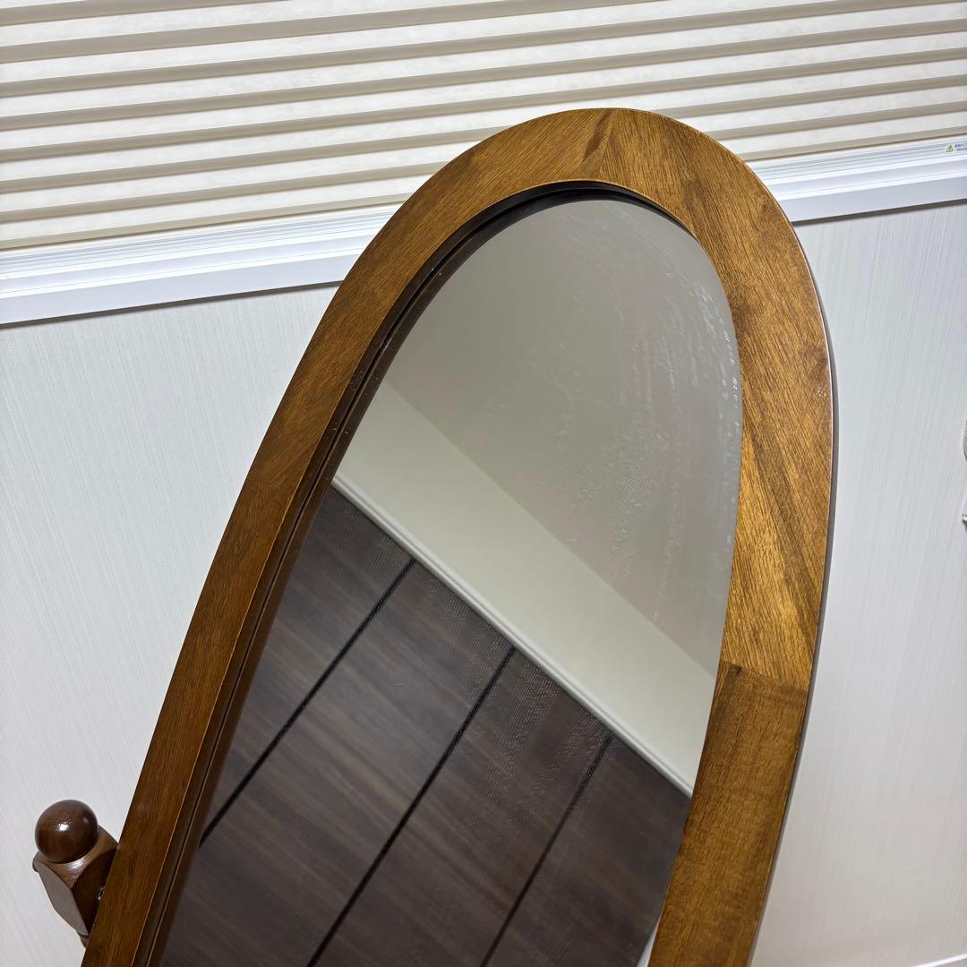 【美品】不二貿易 スタンドミラー 姿見 オーバル型 木製フレーム アンティーク調