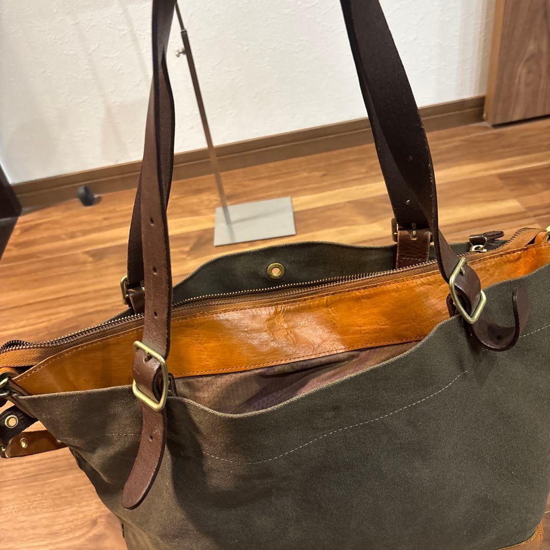 DOUBLESダブルス 帆布キャンパス×レザー 本革 2way ショルダーバッグ