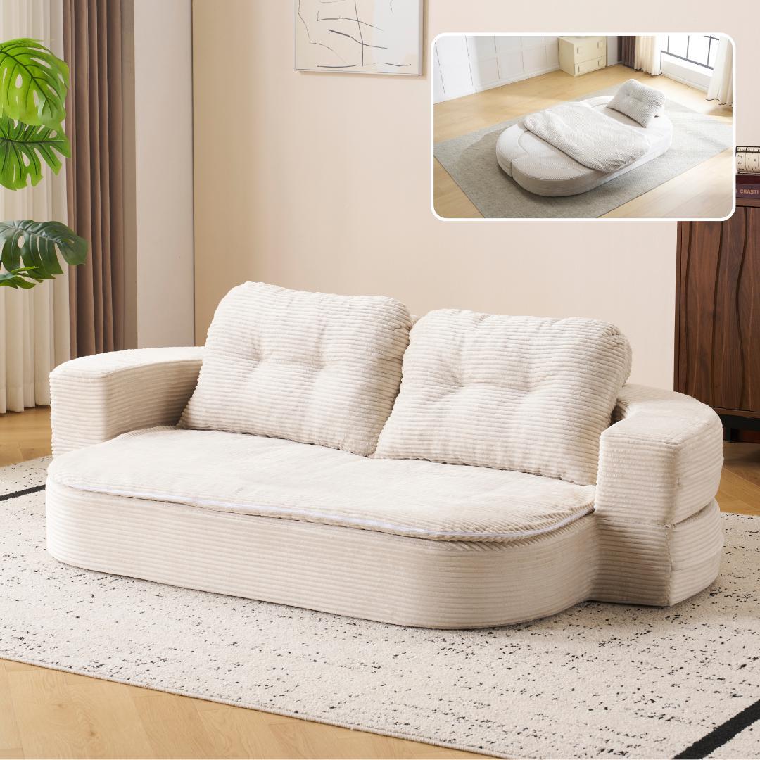 ソファベッド 2人掛け ローソファ 組立不要 クッション付 BEIGE