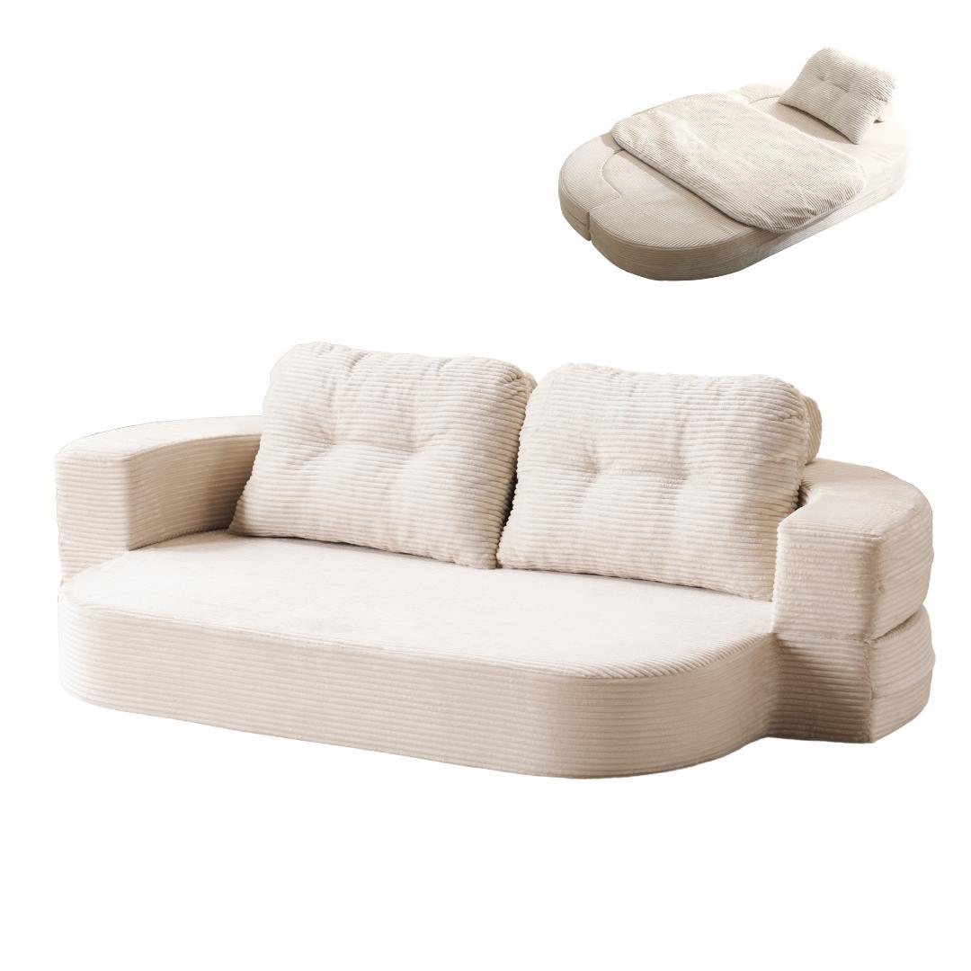 ソファベッド 2人掛け ローソファ 組立不要 クッション付 BEIGE