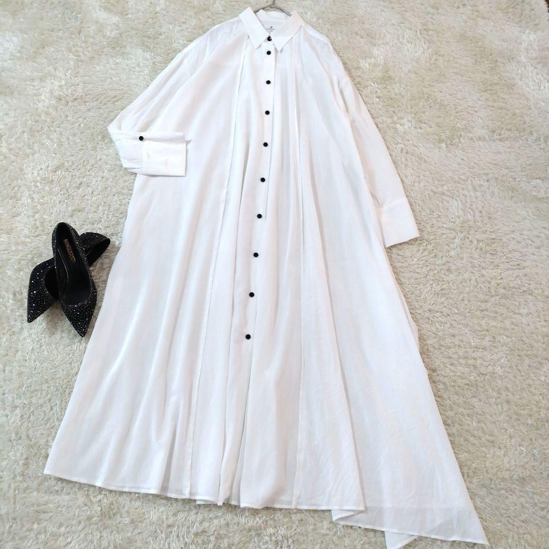 LANVIN en Bleu　レギュラーカラー変形シアーフレアロングワンピース