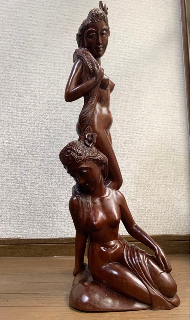 木製　置物　像　木彫り　バリ島　アンティーク　女性　オブジェ