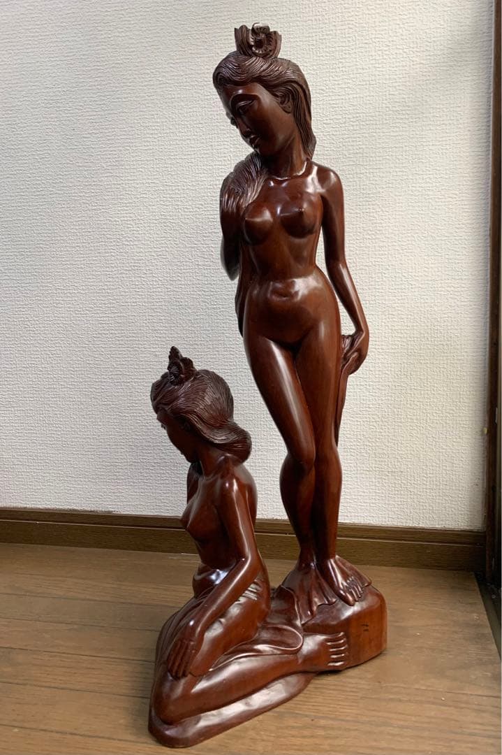 木製　置物　像　木彫り　バリ島　アンティーク　女性　オブジェ
