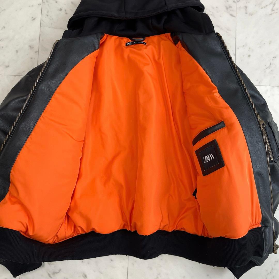 極美品✨ZARA ザラ コントラストフード付きフェイクレザー ジャケット S
