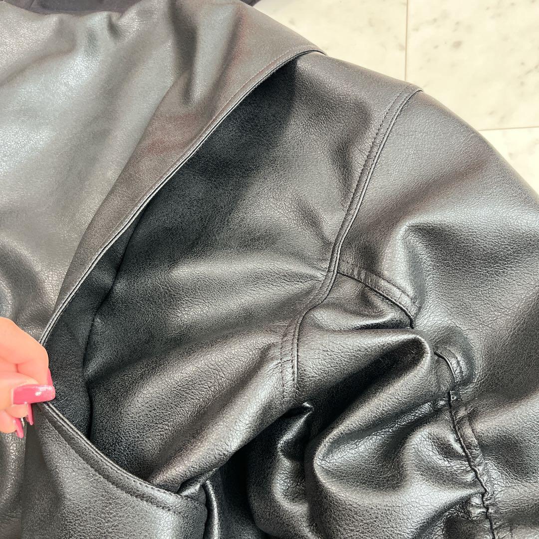 極美品✨ZARA ザラ コントラストフード付きフェイクレザー ジャケット S