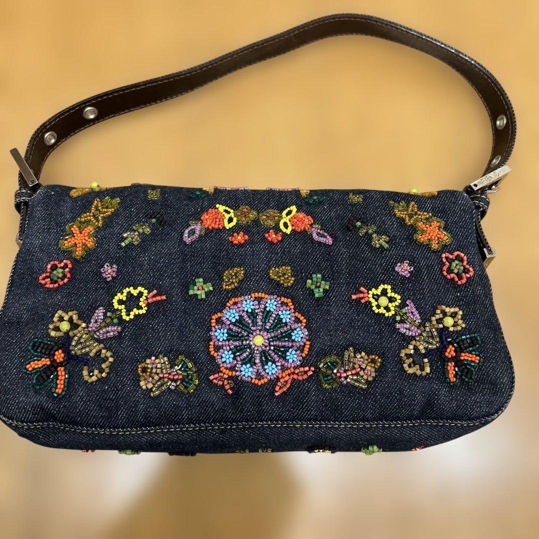 FENDI マンマバケット　フラワービーズ　デニム