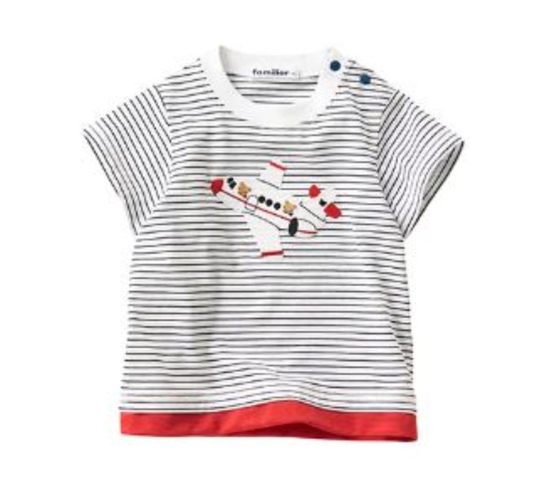 ぴー【美品】familiar〇●ファミリア飛行機Tシャツ90cm
