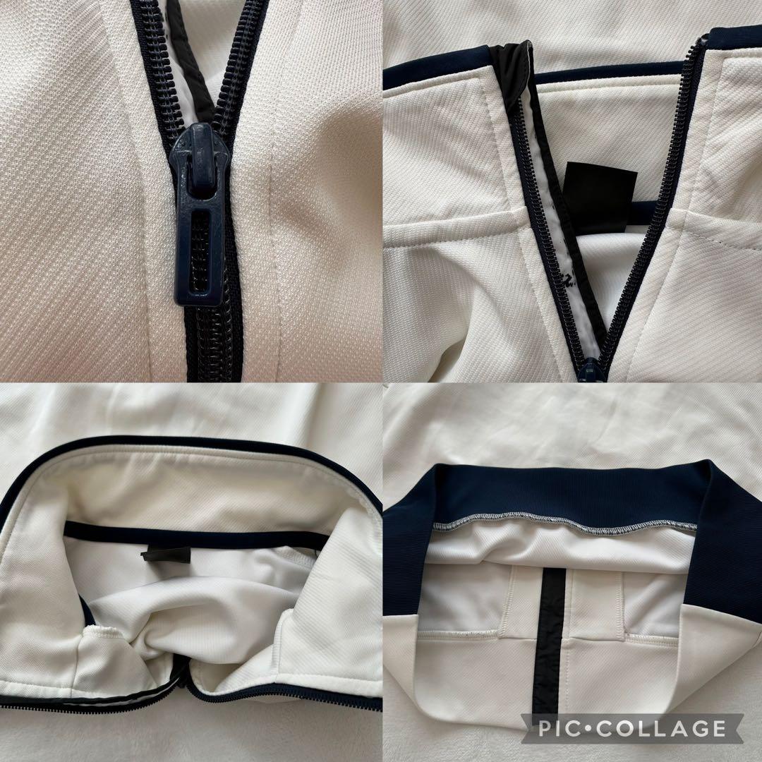 adidas トラックジャケット（ L）白×ネイビー系　ジャージ上　3本ライン