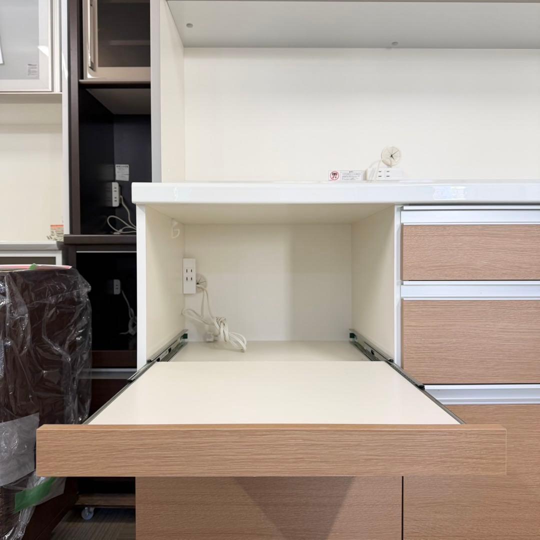 高級♪ パモウナ 120cm幅キッチンボード 食器棚 木目調ナチュラルブラウン