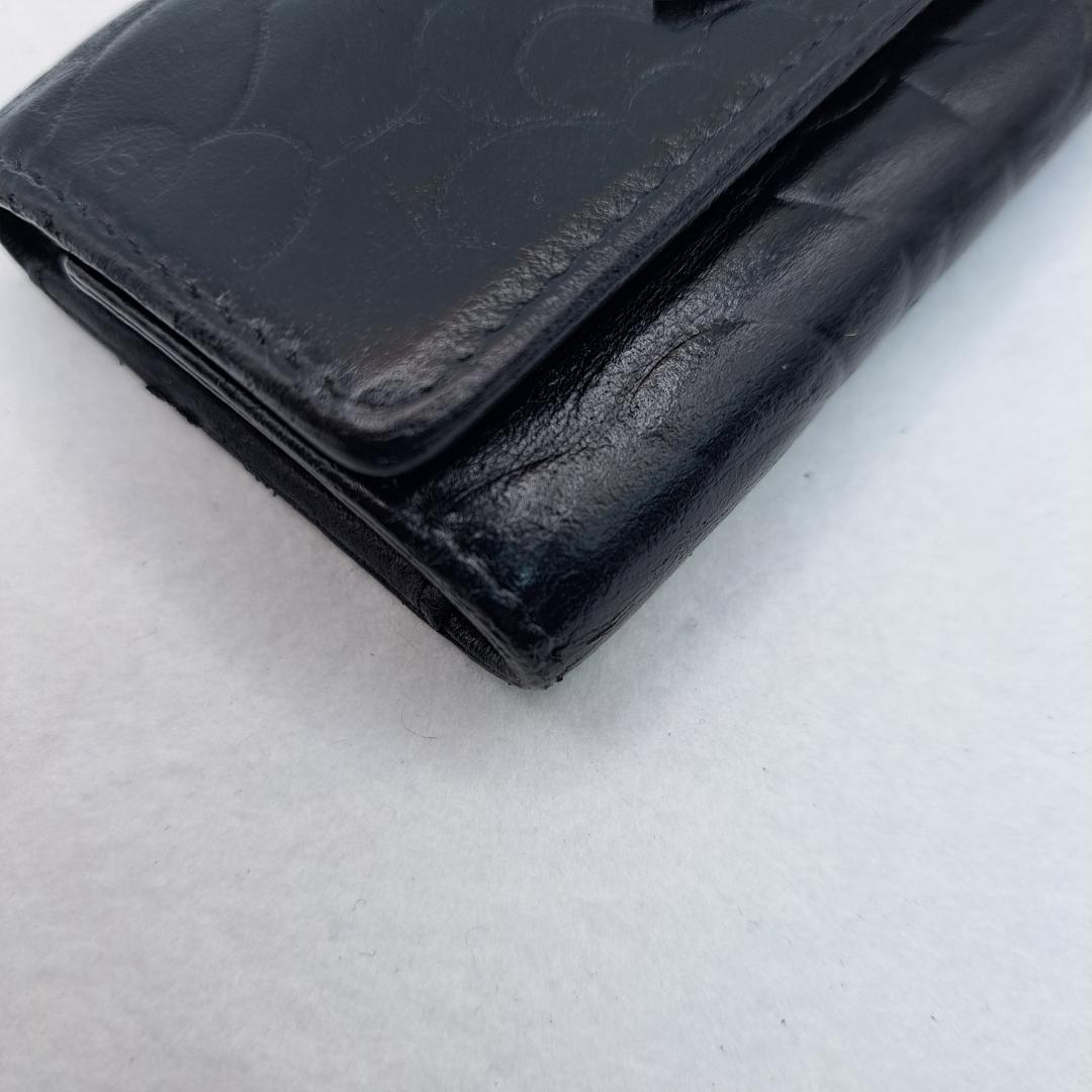 CHANEL　カメリア　キーケース　ブラック　ラムスキン