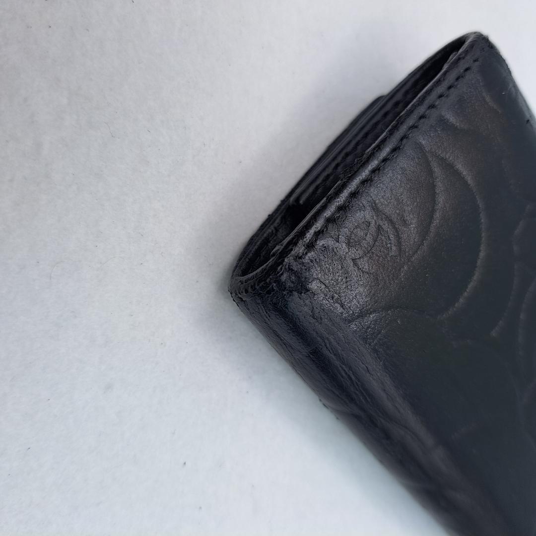 CHANEL　カメリア　キーケース　ブラック　ラムスキン