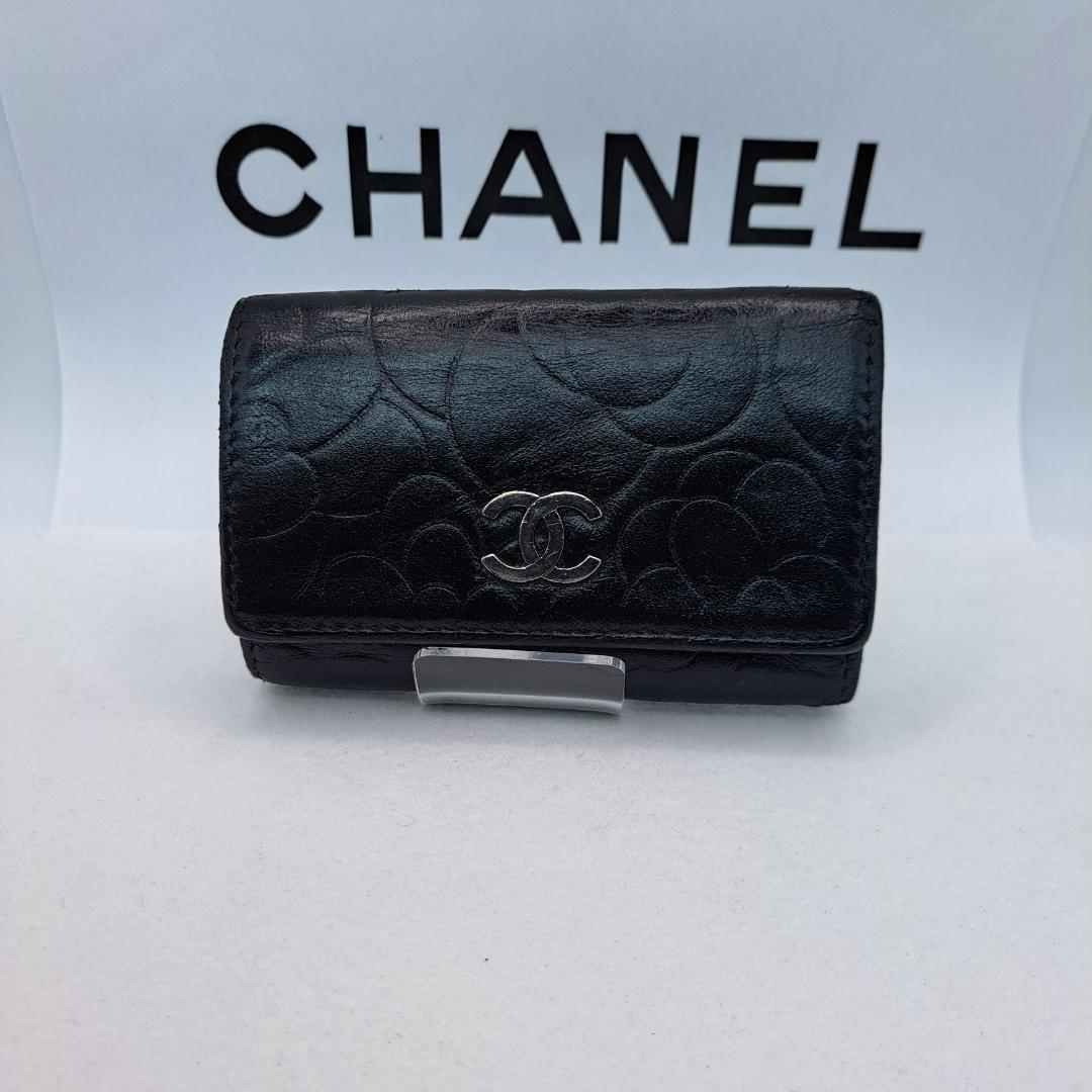 CHANEL　カメリア　キーケース　ブラック　ラムスキン