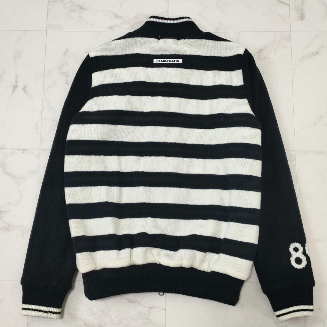 パーリーゲイツ　ジップ　ニットジャケット　裏地付　防風　ボーダー　リブ　ロゴ　1