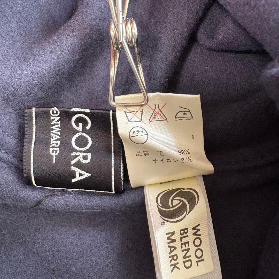 MADUSON フリルポンチョ アンゴラケープコート ファーフード 金ボタン 紺