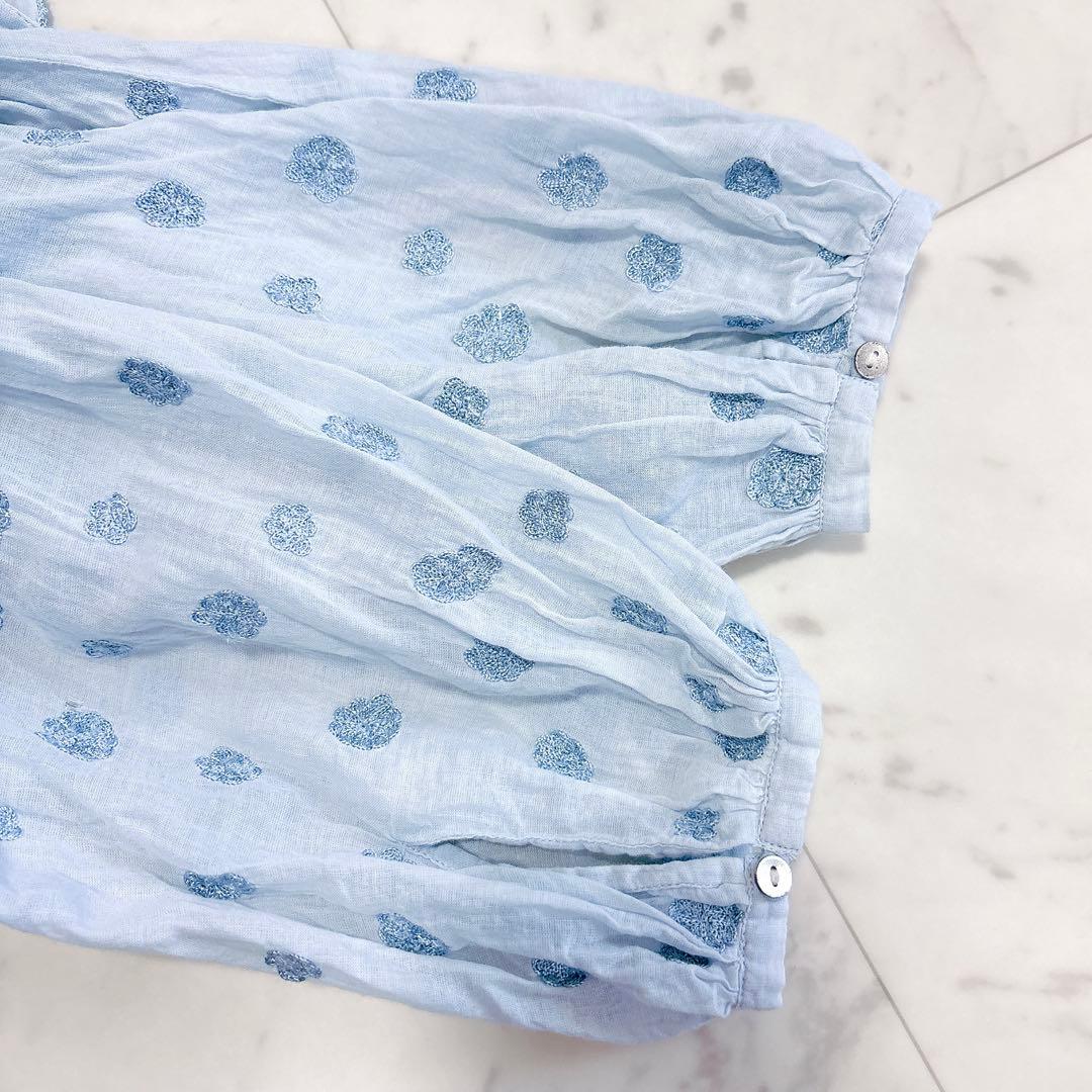 ヌキテパ◆ガウンワンピース　フラワー 刺繍　エンブロイダリー　ブルー　透け感