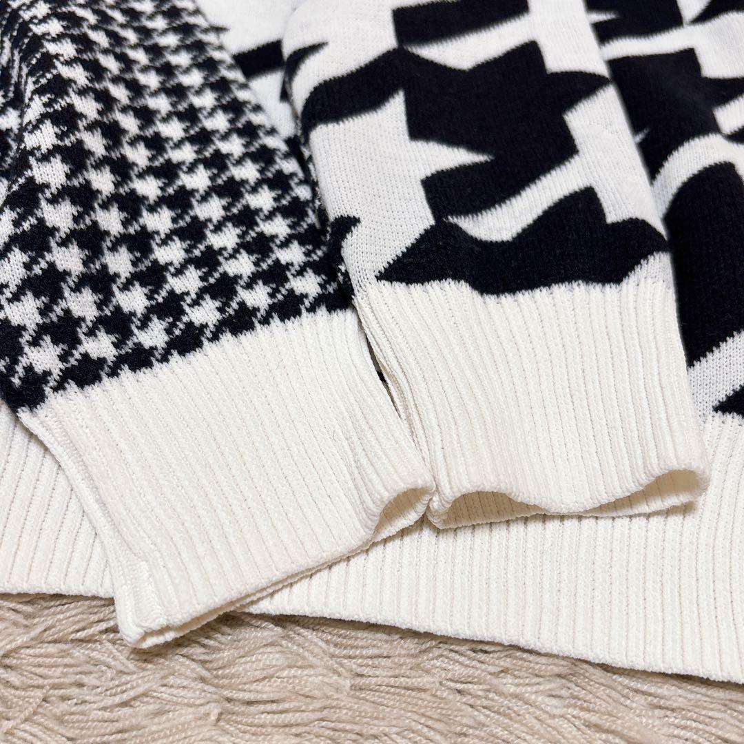 PEARLYGATES パーリーゲイツ 千鳥格子切替ニット 白黒 0 ゴルフ