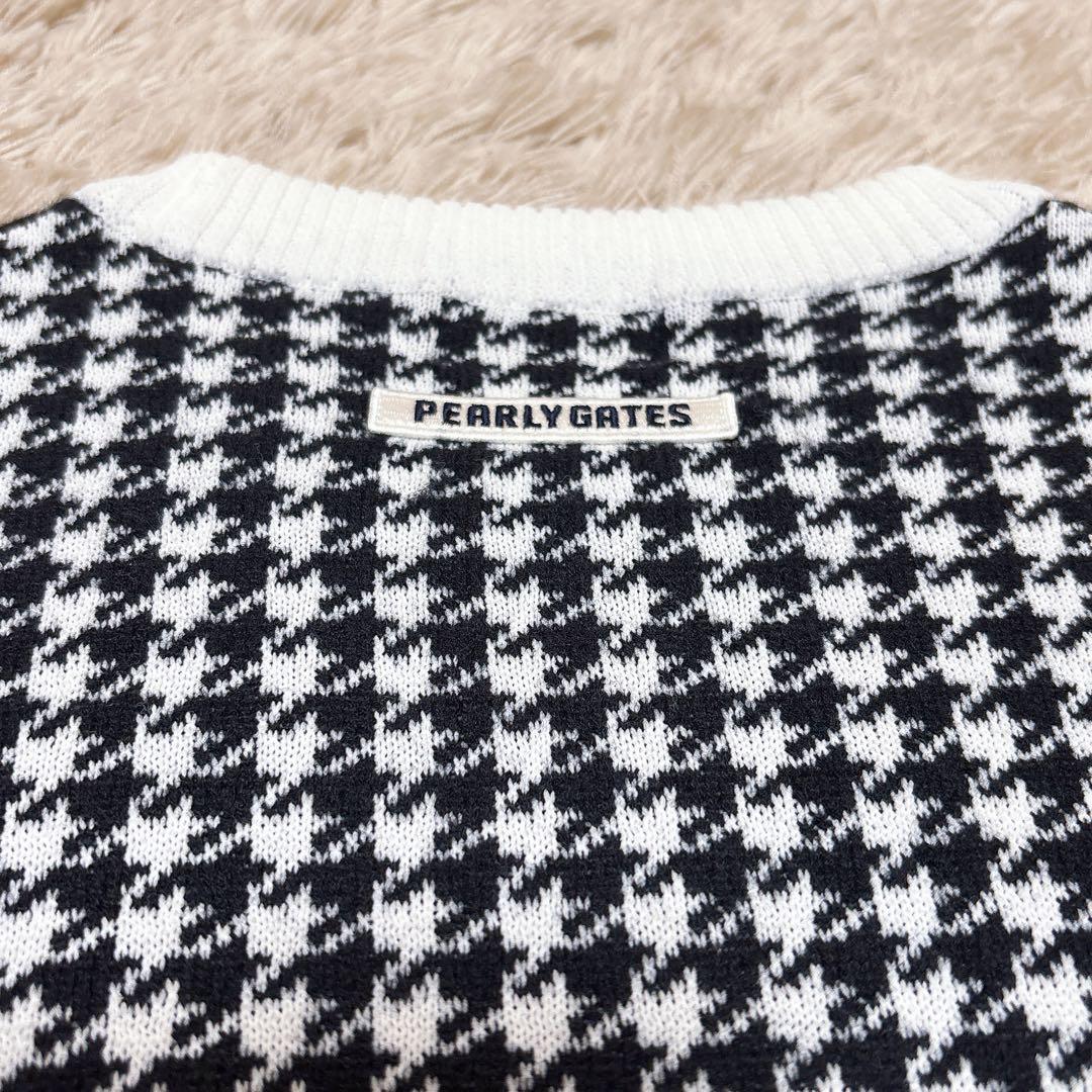 PEARLYGATES パーリーゲイツ 千鳥格子切替ニット 白黒 0 ゴルフ
