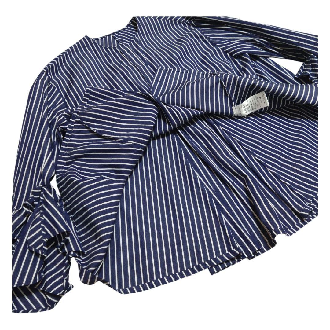 IENAイエナストライプ柄フリルスリーブシャツブラウス