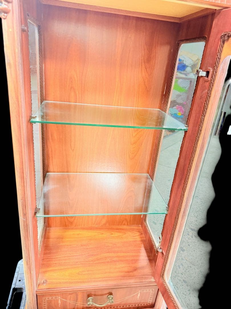 【象嵌】アンティーク ガラスキャビネット 飾り棚 イタリア ヴィンテージ レア