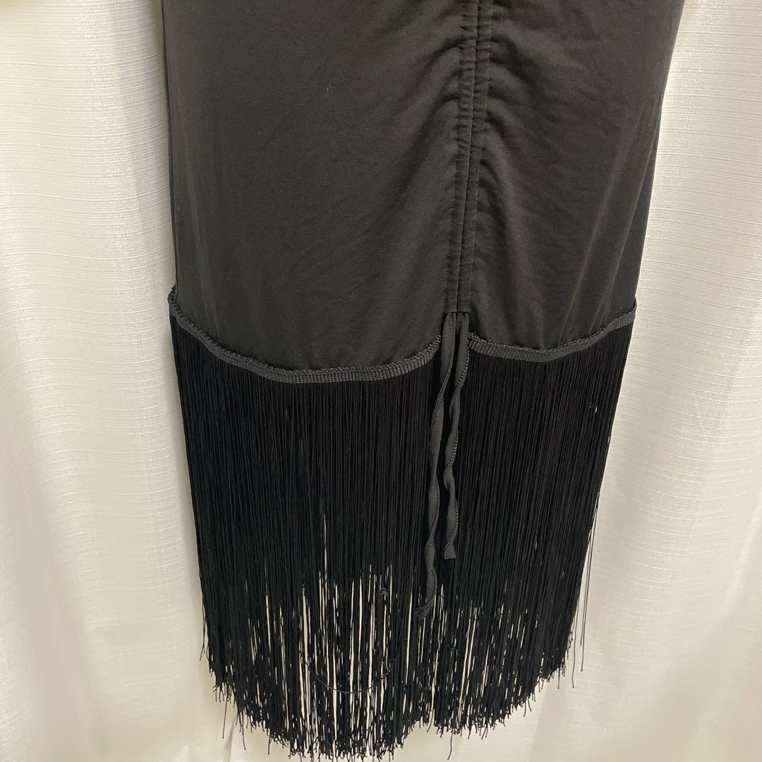 社交ダンスドレス ラテンドレス ZYM 黒 フリンジ パーティー お席ドレス M