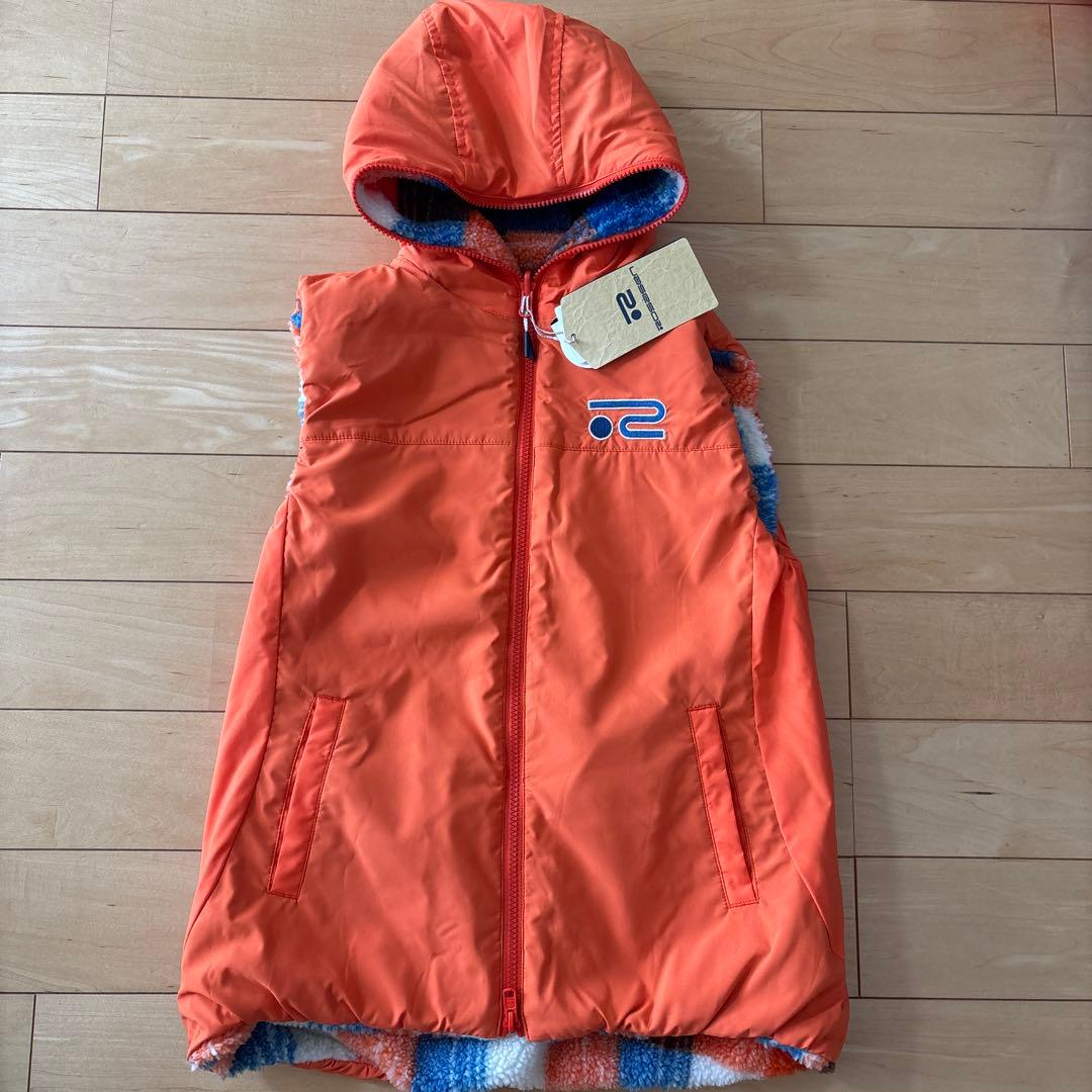 新品　ロサーセン　フリース フード付き　ベスト　M オレンジ　ブルー　ホワイト